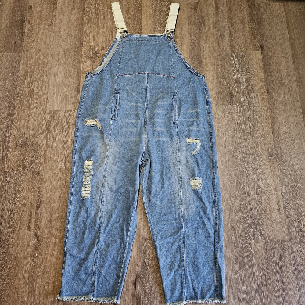 Women's Distressed Denim Overalls
